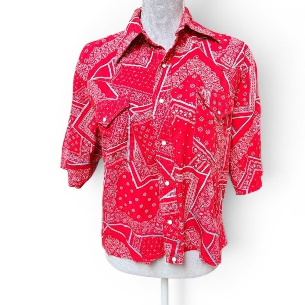 Vintage Remuda Western Red Bandana Pearl Snap Shirt Patchwork‎ Boho Rodeo